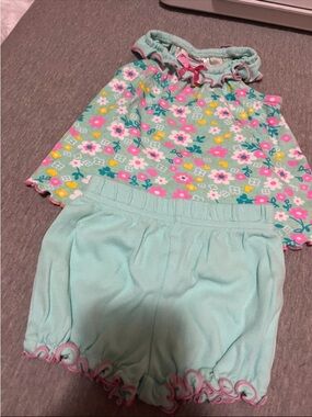 Girls Floral Mint Short Set - Sleeveless Top & Shorts
